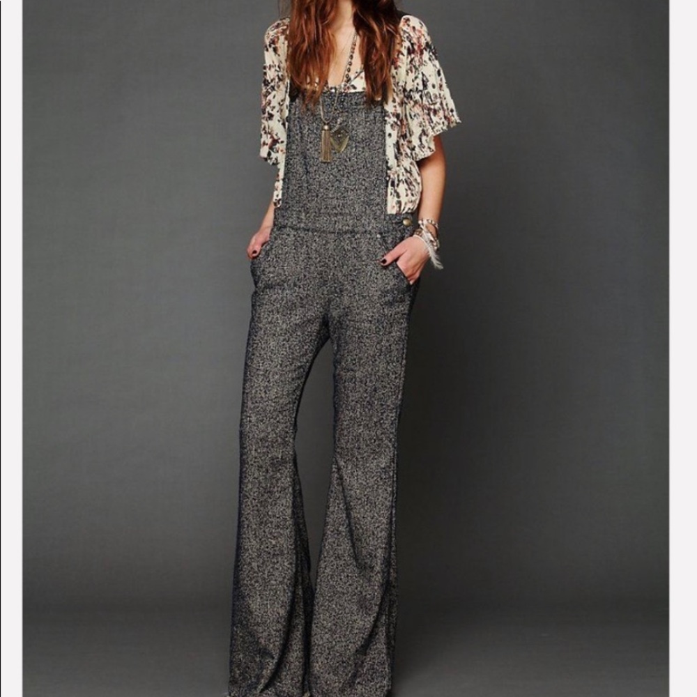 Free People Raw Hem Flare Overalls